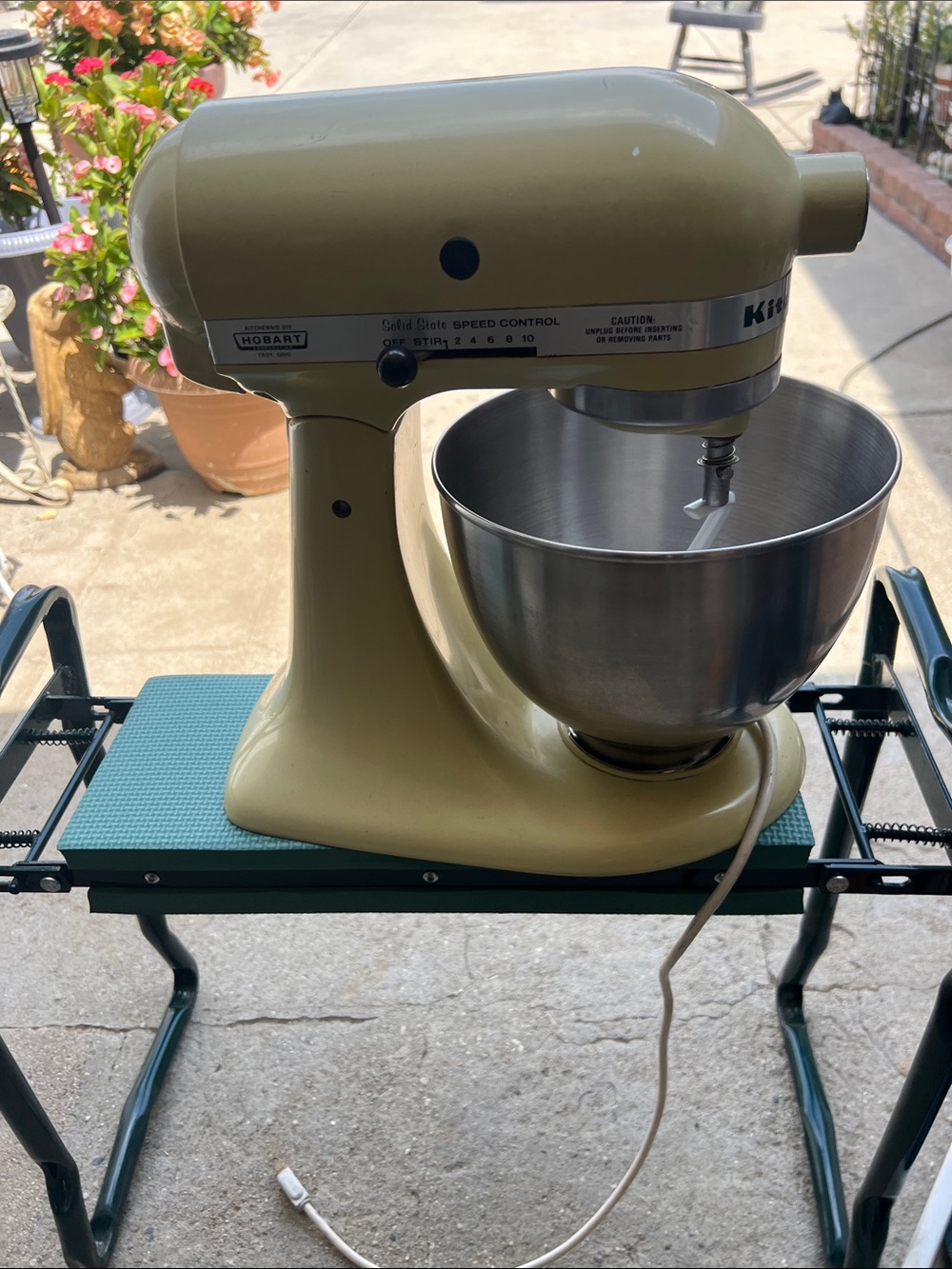 Vintage KitchenAid Tilt-Head Stand Mixer in Pale Yellow with Stainless Bowl